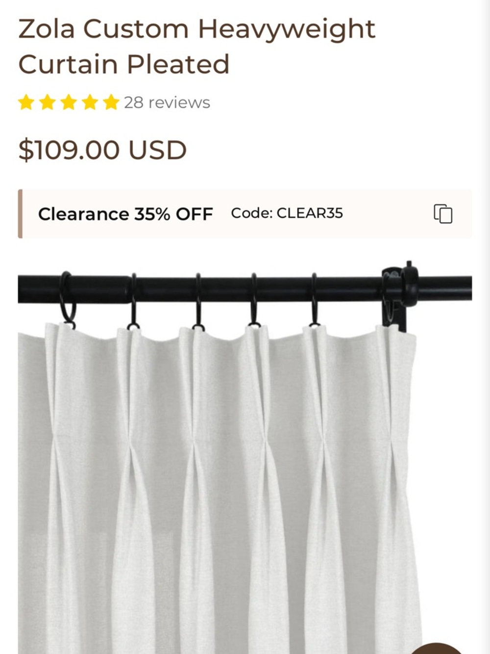 Heavyweight Pleated Curtain - White
